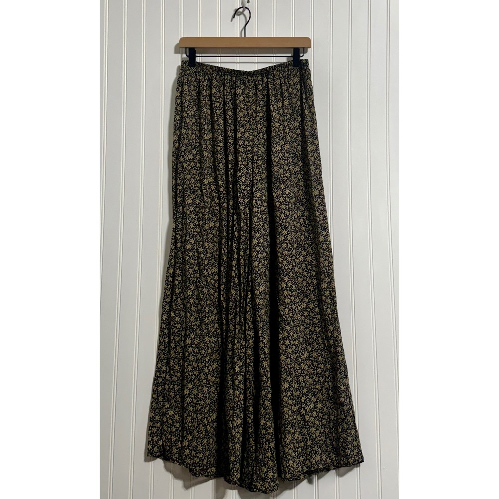 Elisse Vintage Womens 11/12 Palazzo Pants Floral Polyester Black Whimsigoth 90s